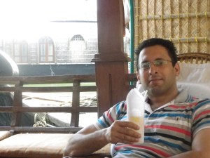 Zac enjoying his welcome drink.